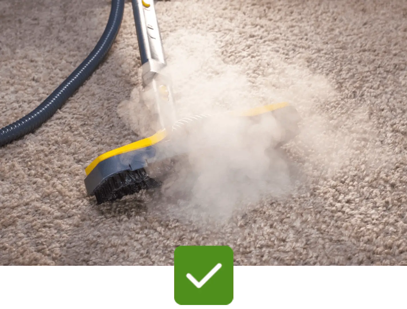 closeup shot of carpet cleaning and check mark